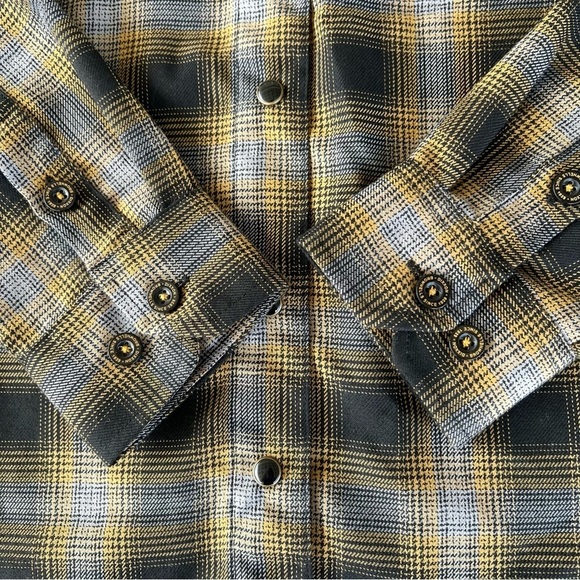 Dixxon Brownells Big Iron Plaid Flannel Pearl Snap Shirt Women’s Medium EUC - Picture 7 of 14